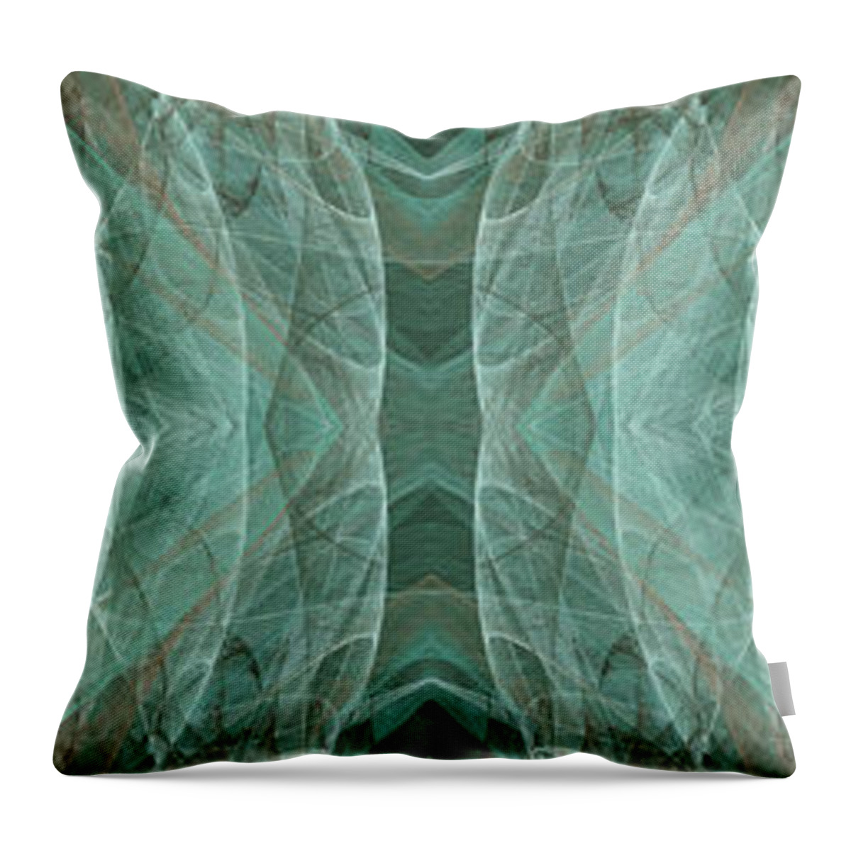 Abstract Throw Pillow featuring the digital art Crashing Waves Of Green 1 - Panorama - Abstract - Fractal Art by Andee Design
