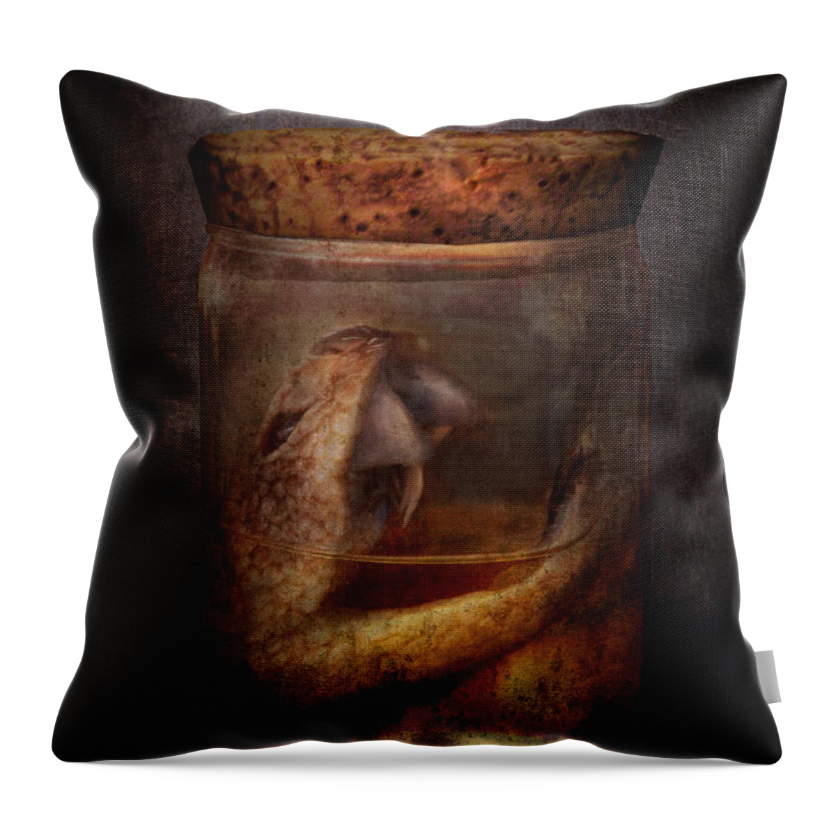 Creepy Throw Pillow featuring the photograph Creepy - Tonight we eat snake by Mike Savad