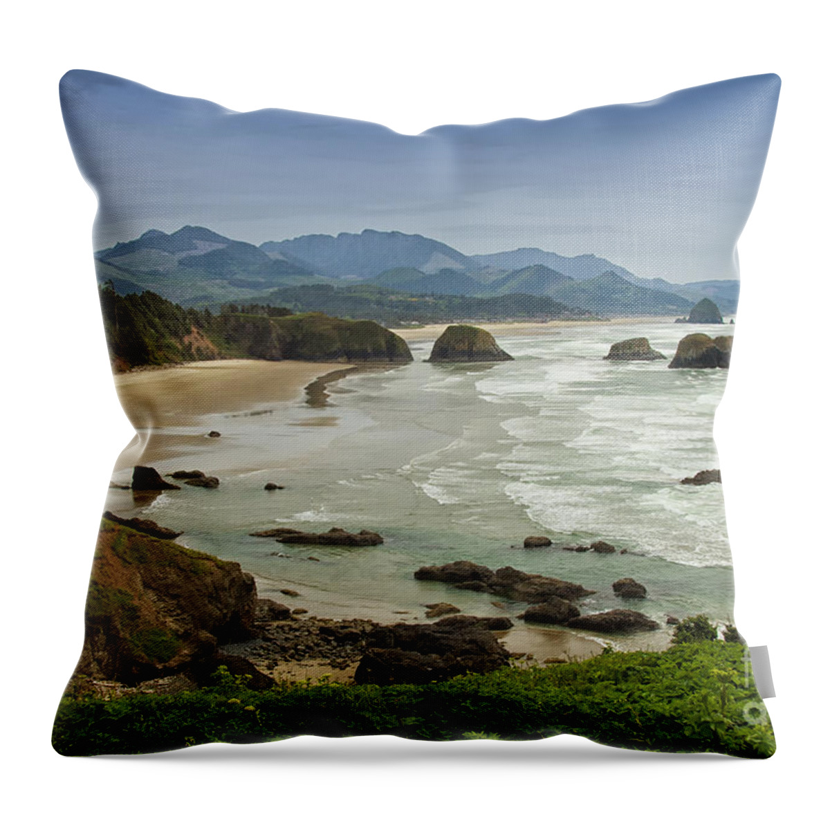 Crescent Beach Throw Pillow featuring the photograph Crescent Beach Oregon by Carrie Cranwill
