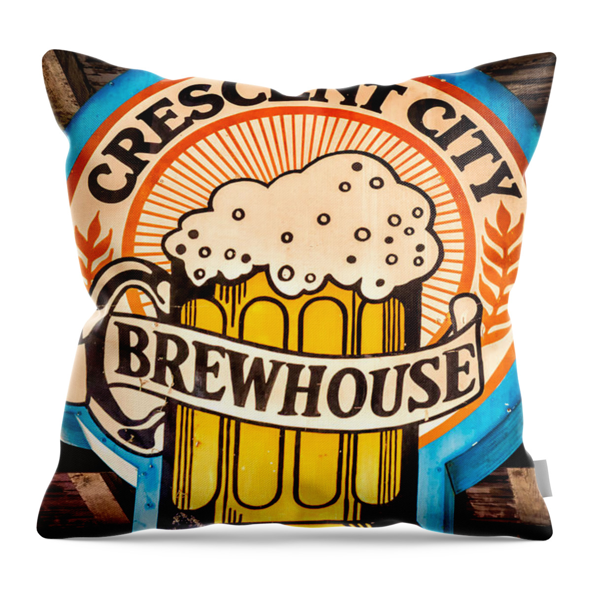 Sign Throw Pillow featuring the photograph Crescent City Brewhouse Sign NOLA by Kathleen K Parker