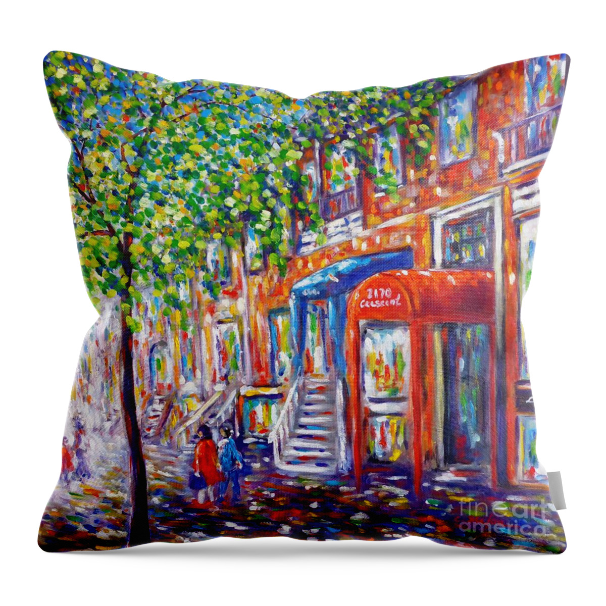 Painting Throw Pillow featuring the painting Crescent Street - Montreal by Cristina Stefan