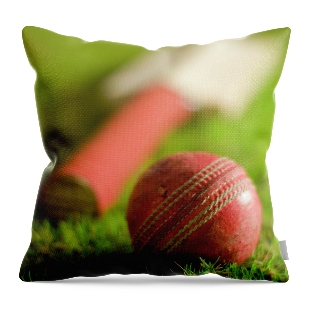 Grass Throw Pillow featuring the photograph Cricket Ball And Bat by Haseeb Ahmed Khan