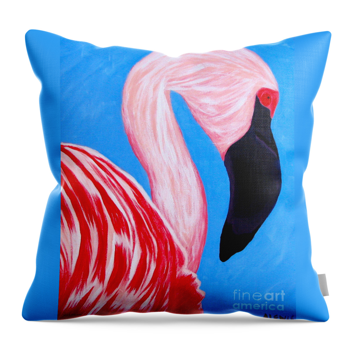 Crimson Flamingo Throw Pillow featuring the painting Crimson Flamingo by Anita Lewis
