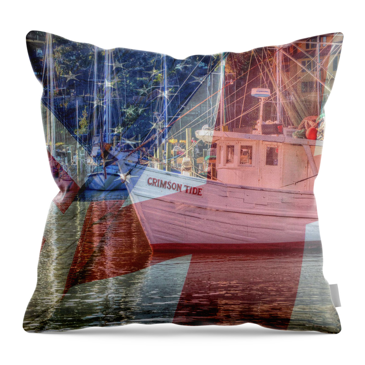 Alabama Throw Pillow featuring the digital art Crimson Tide Flags by Michael Thomas