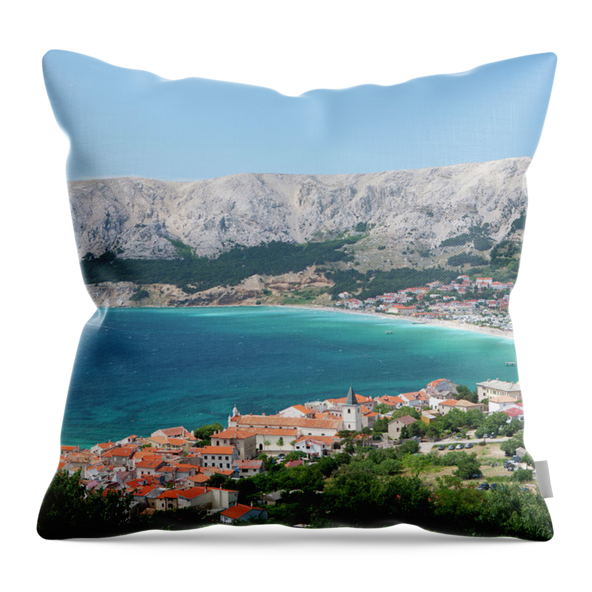 Adriatic Sea Throw Pillow featuring the photograph Croatia, View Of Krk Island And Baska by Westend61