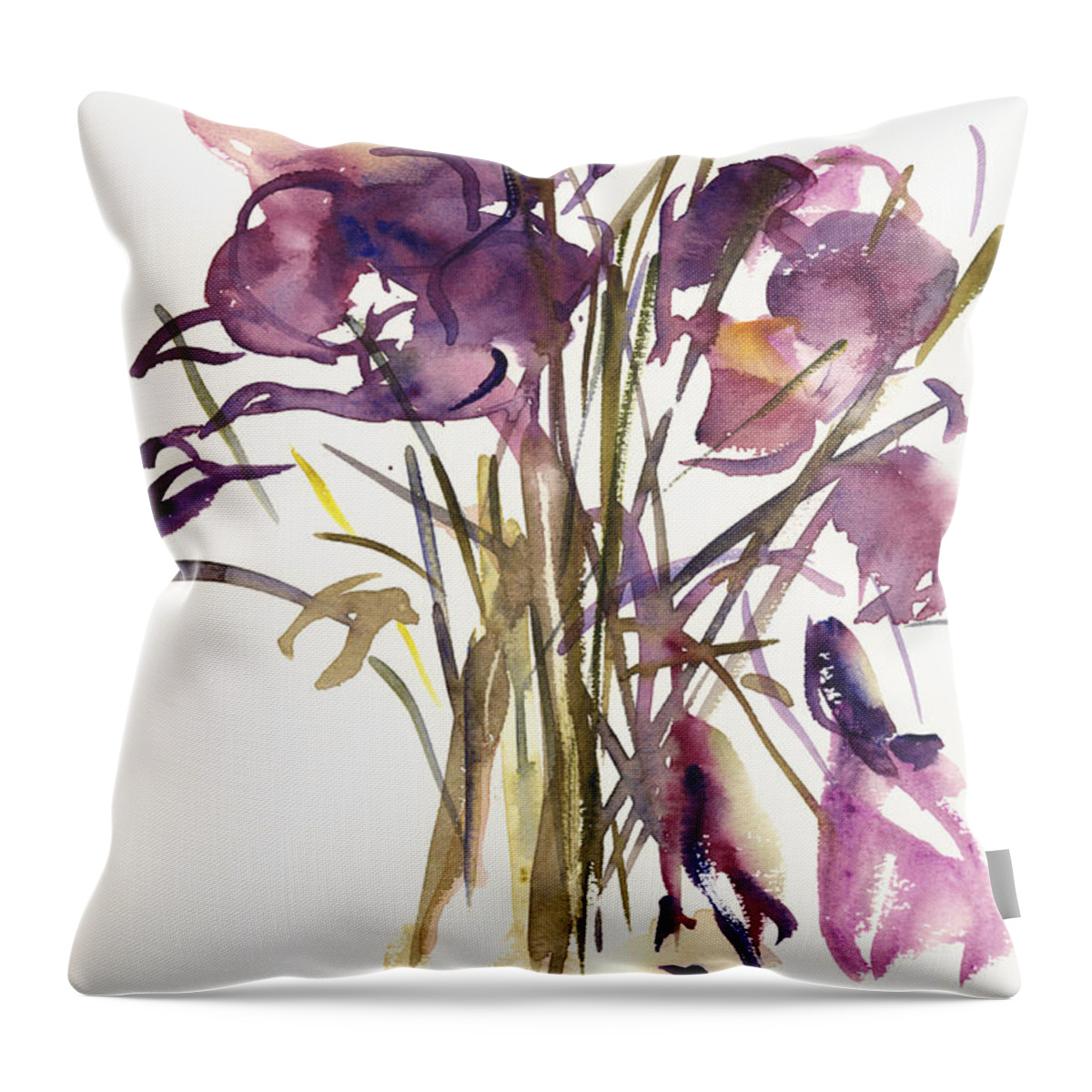 Crocuses Throw Pillow featuring the painting Crocus by Claudia Hutchins-Puechavy