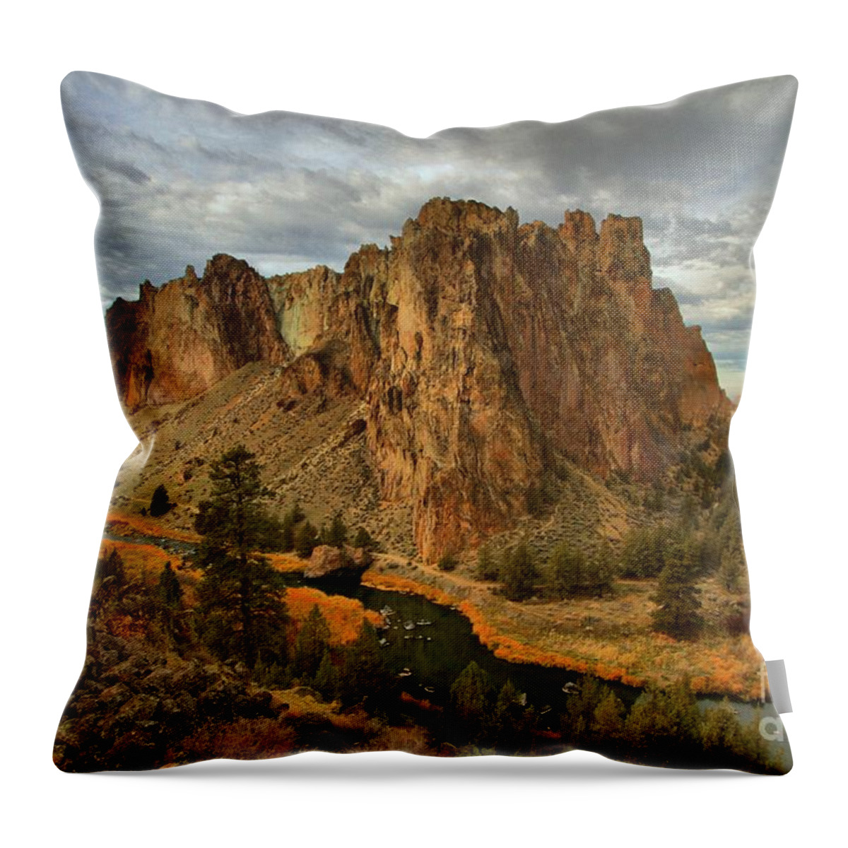 Smith Rock Throw Pillow featuring the photograph Crooked River Bend by Adam Jewell