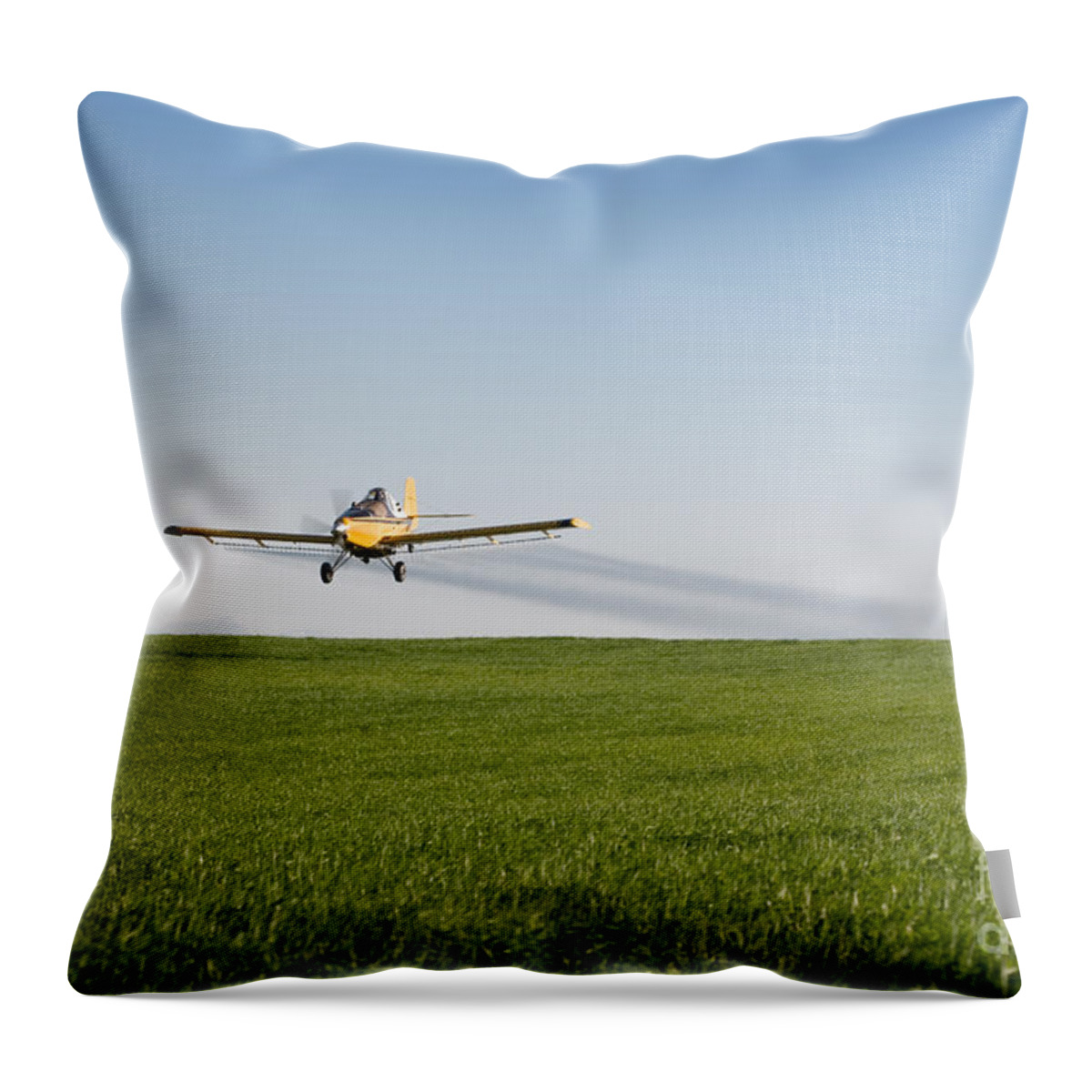Plane Throw Pillow featuring the photograph Crop Duster Airplane Flying Over Farmland by Cindy Singleton