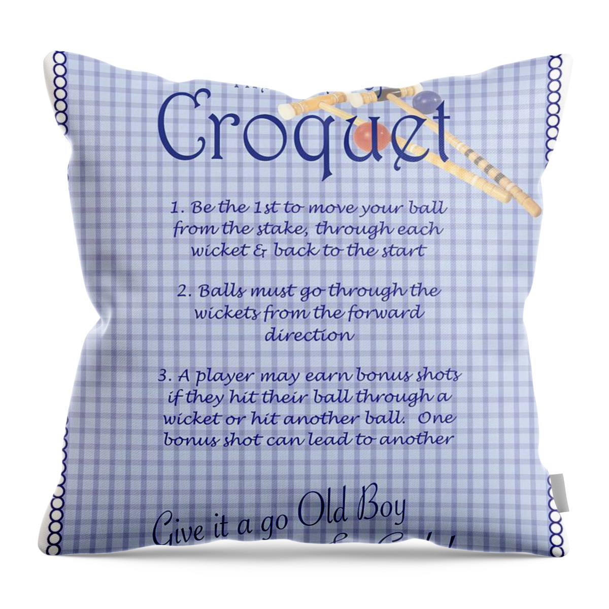 Croquet Poster Throw Pillow featuring the digital art Croquet Rules by Nancy Patterson