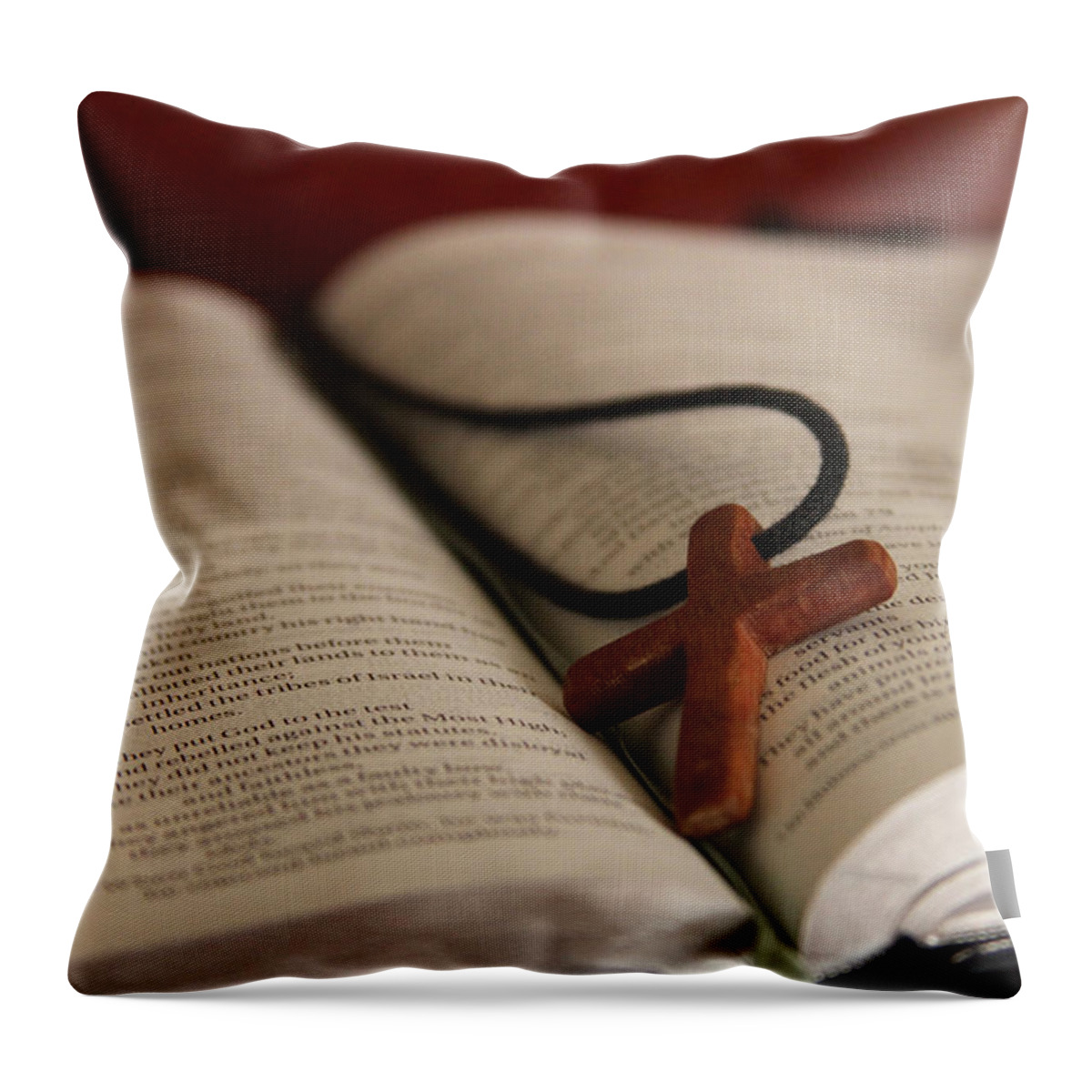 Cross Throw Pillow featuring the photograph Cross and Bible by Jackson Pearson