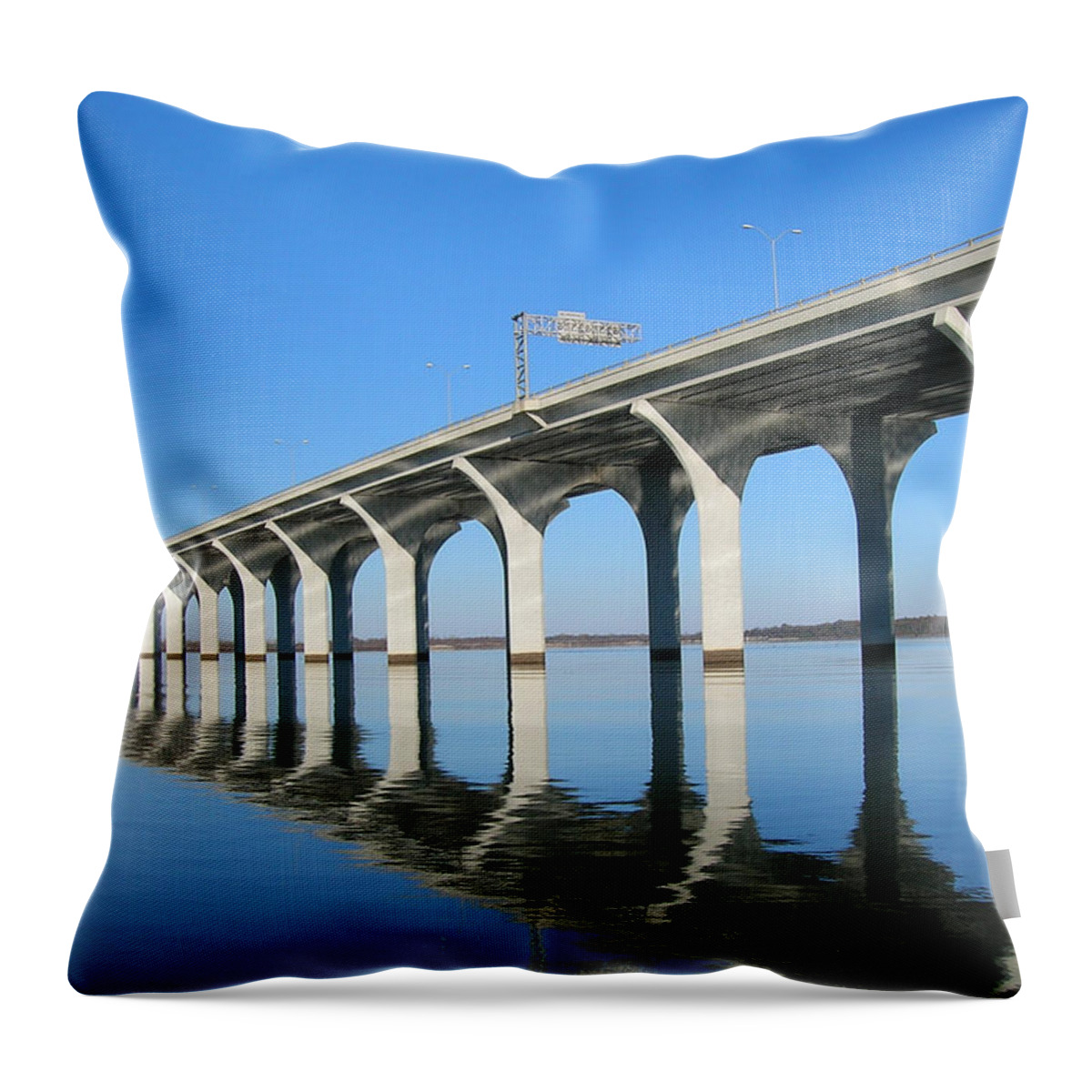 Bridge Throw Pillow featuring the photograph Cross Lake bridge 1 by Alan Metzger