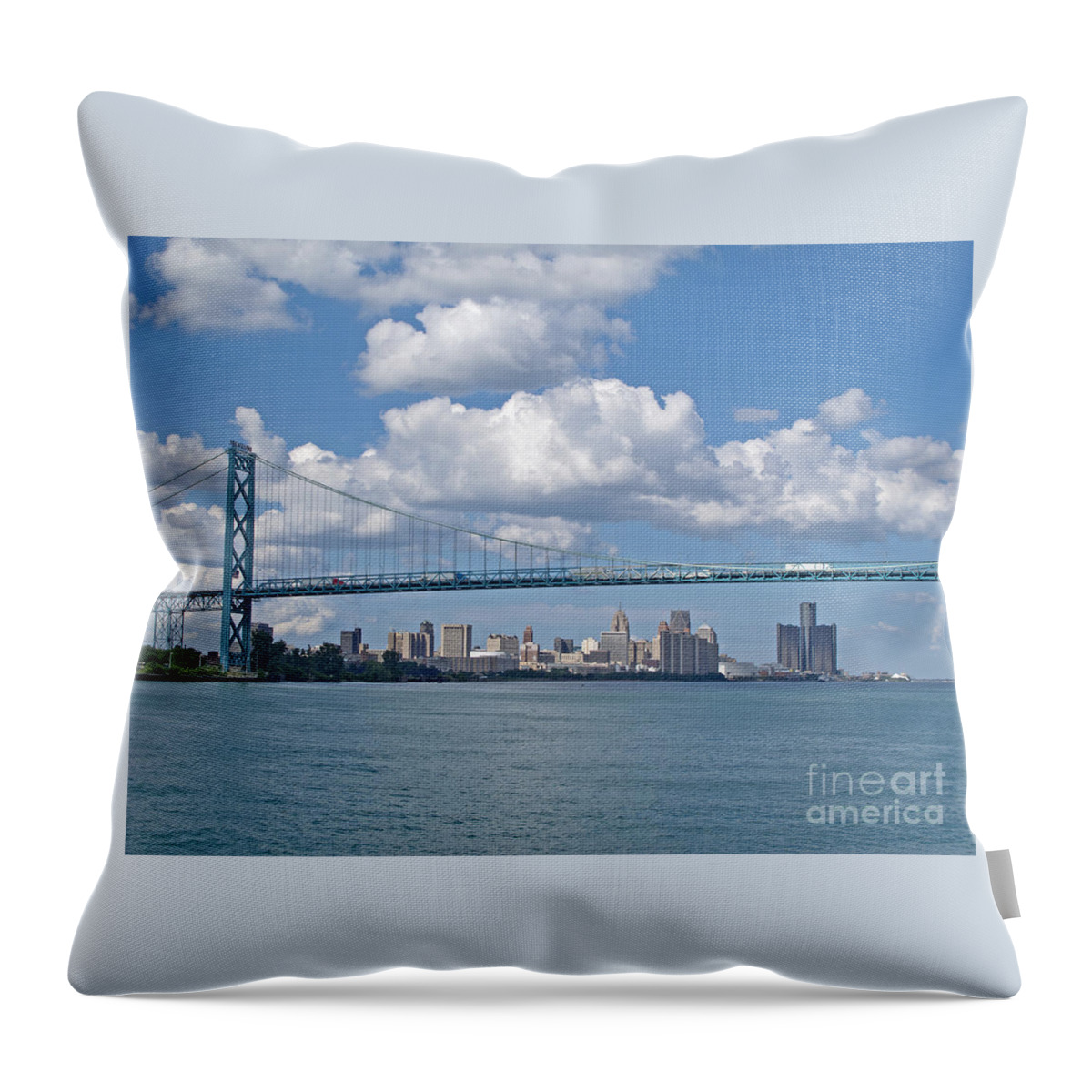Bridge Throw Pillow featuring the photograph Crossing the Detroit River by Ann Horn