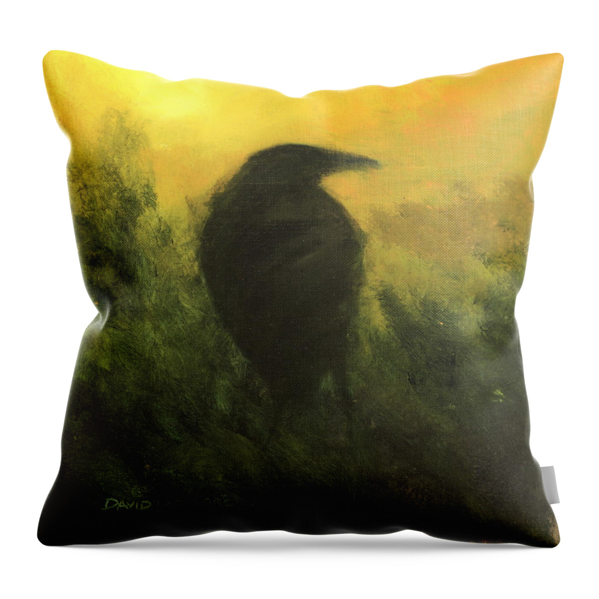 Crow Throw Pillow featuring the painting Crow 5 by David Ladmore