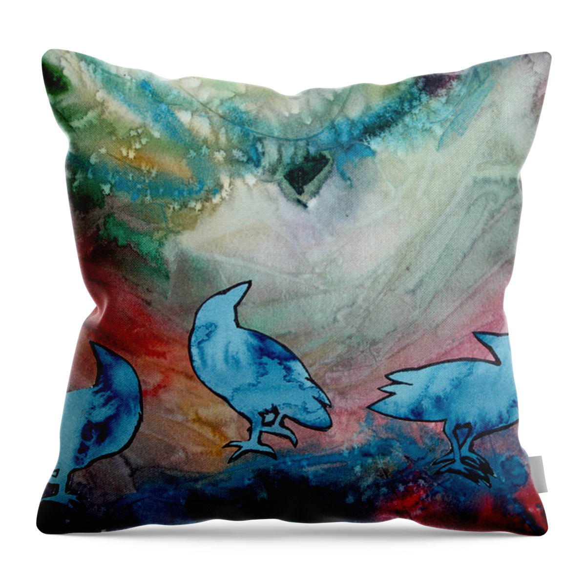 Crow Throw Pillow featuring the painting Crow Series 3 by Helen Klebesadel