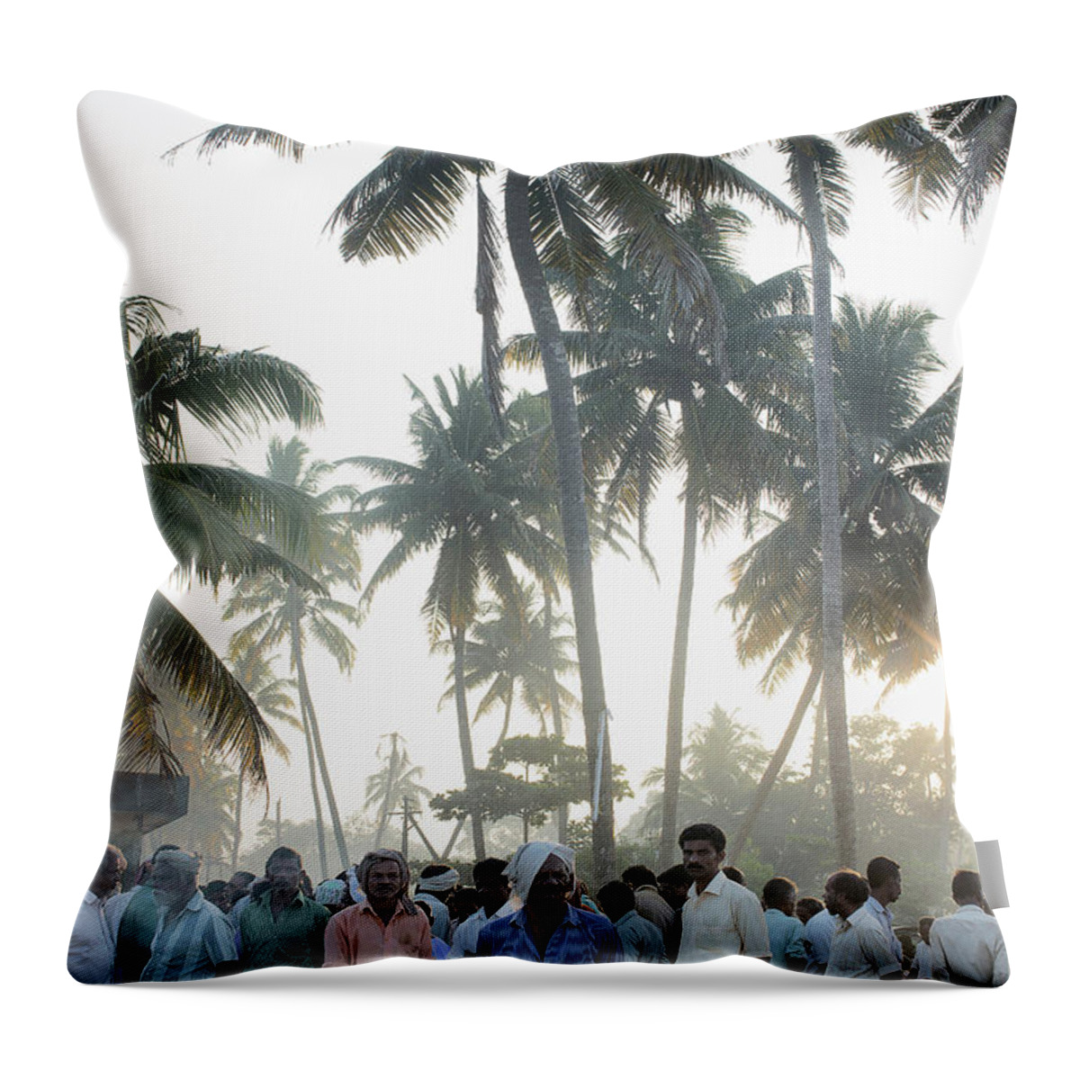 Young Men Throw Pillow featuring the photograph Crowd Of Men Kerala, India by Gary John Norman