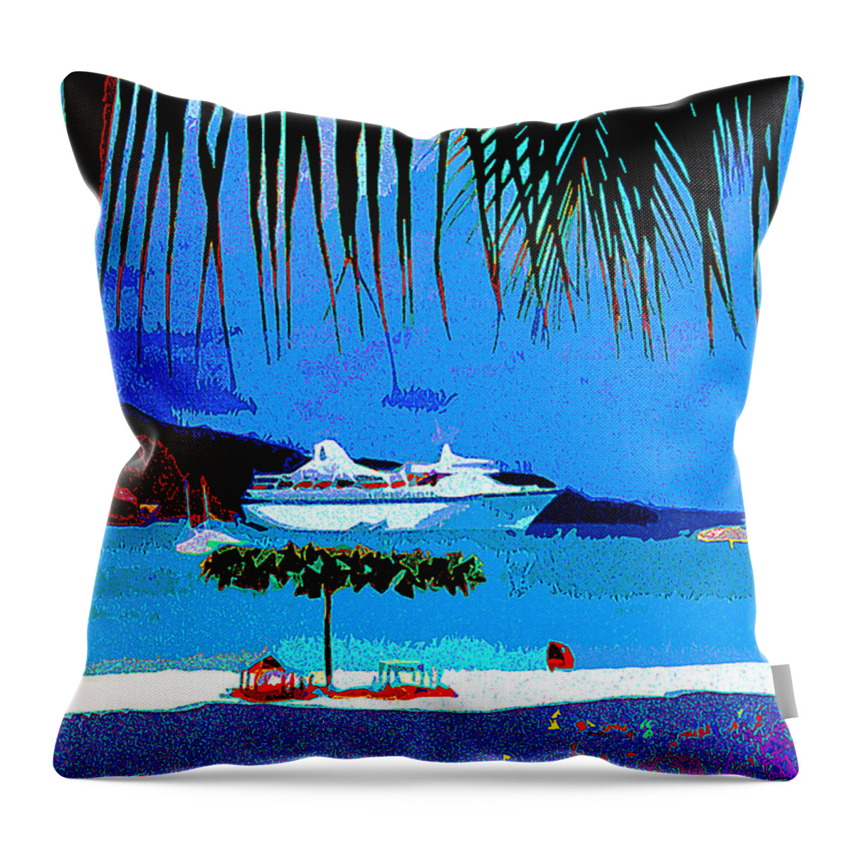 Caribbean Islands Throw Pillow featuring the painting Cruise Ship at Ocho Rios by CHAZ Daugherty