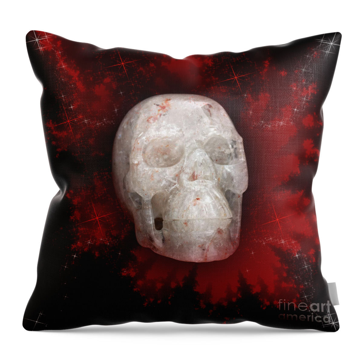 Crystal Throw Pillow featuring the photograph Crystal Skull on Red by Terri Waters