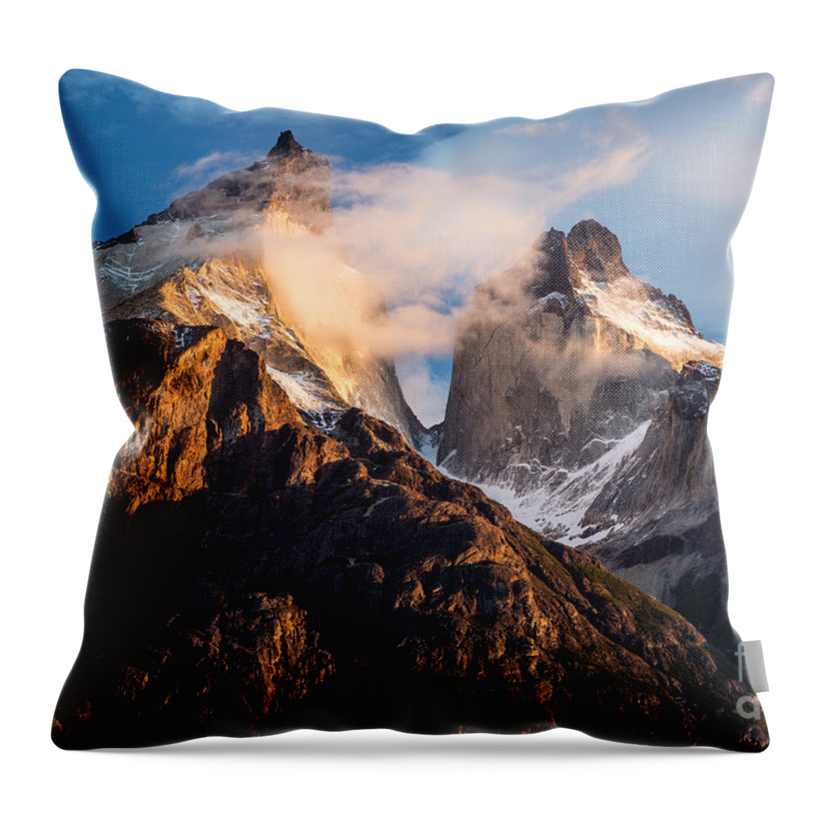 Patagonia Throw Pillow featuring the photograph Cuernos del Paine at Sunrise by Timothy Hacker