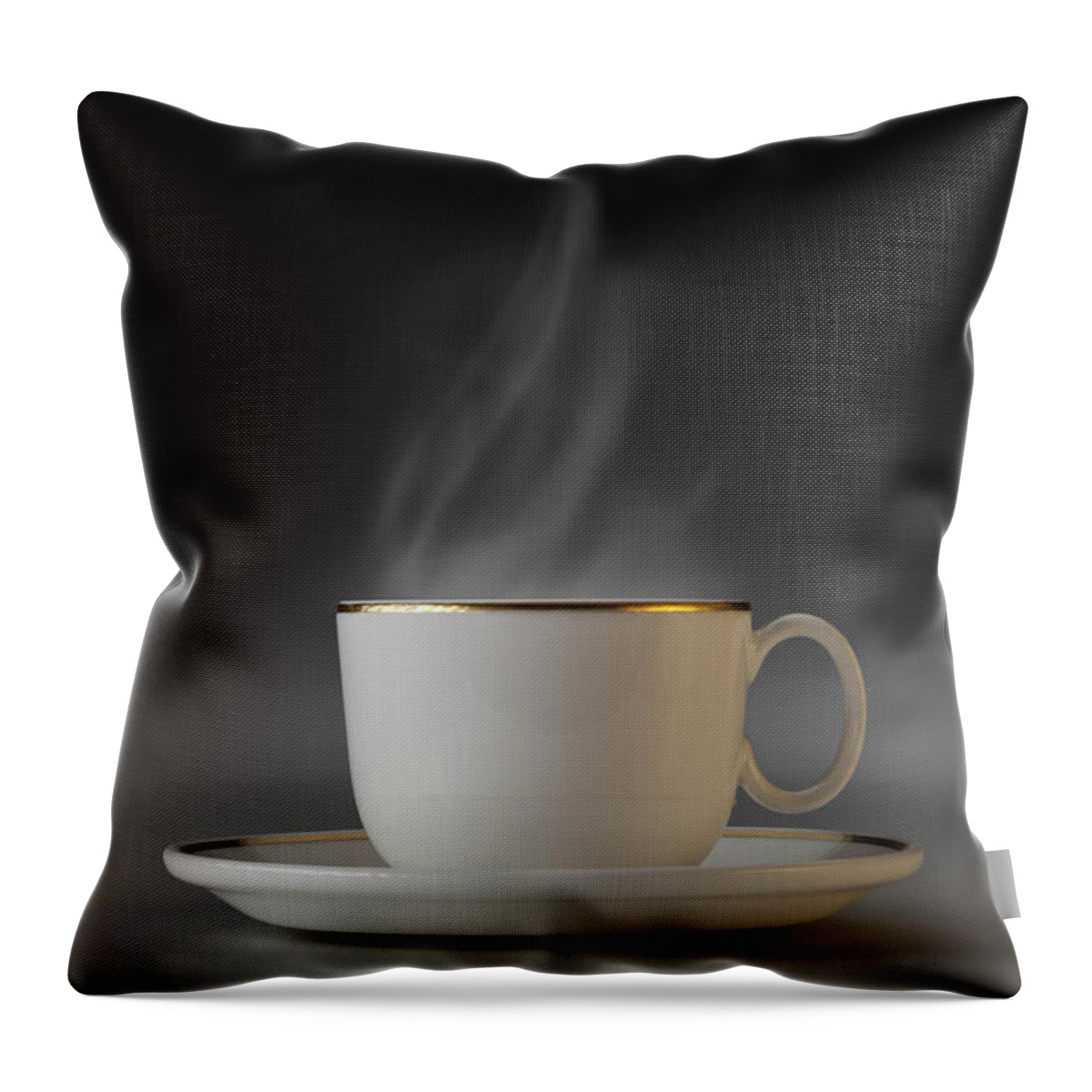 Black Background Throw Pillow featuring the photograph Cup With Steam by Bjorn Holland