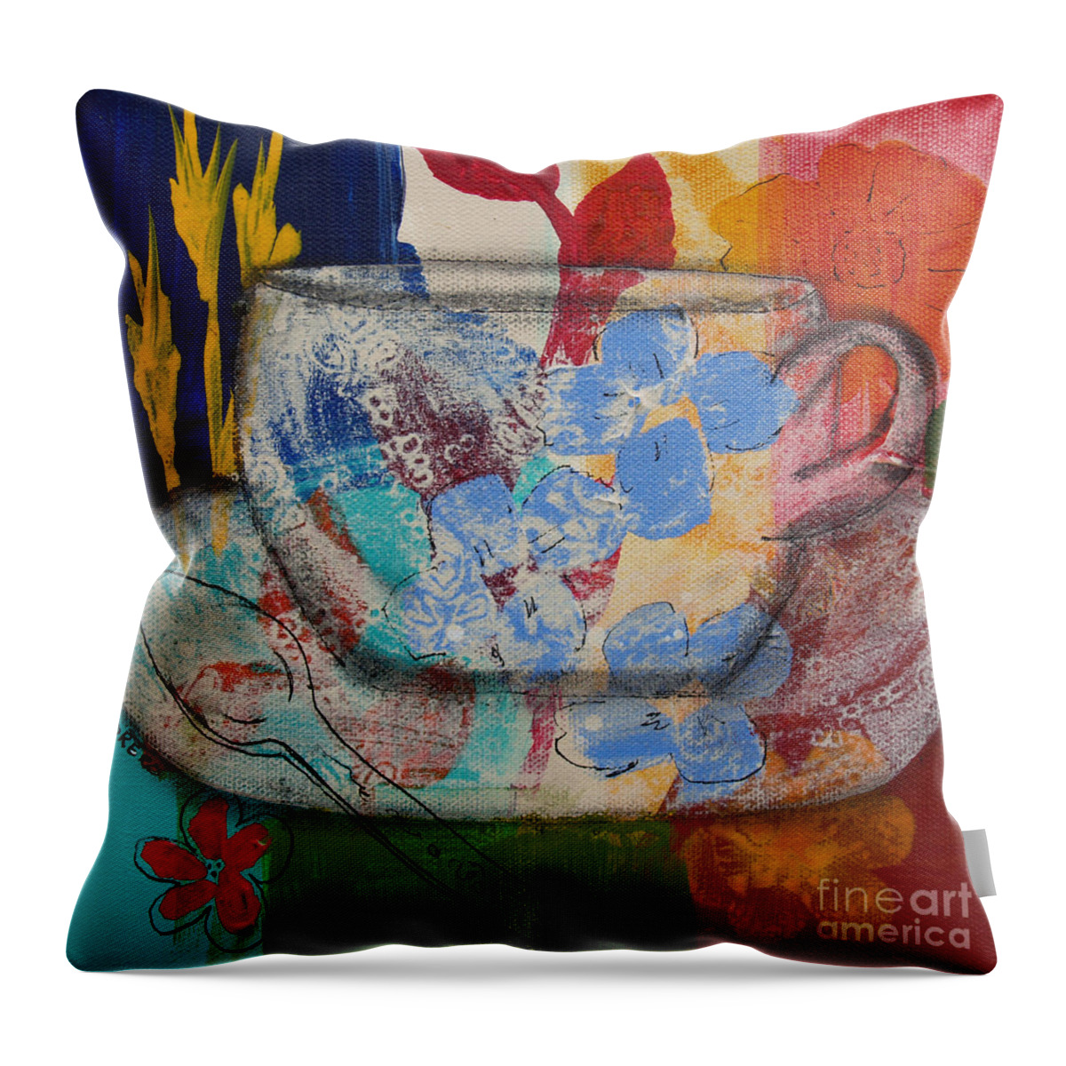 Teacup Throw Pillow featuring the painting Cuppa Luv by Robin Pedrero
