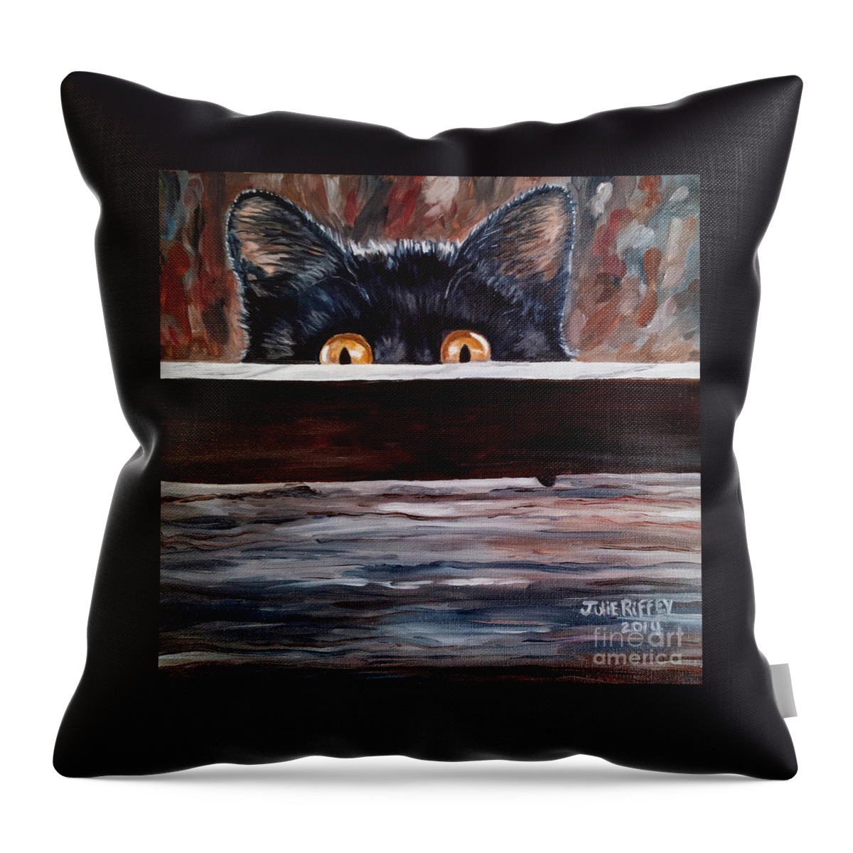 Cats Throw Pillow featuring the painting Curiosity by Julie Brugh Riffey