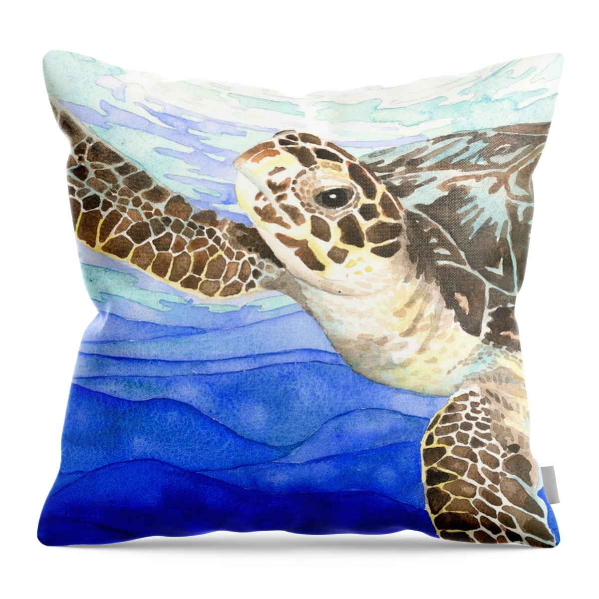Turtle Throw Pillow featuring the painting Curious Sea Turtle by Pauline Walsh Jacobson