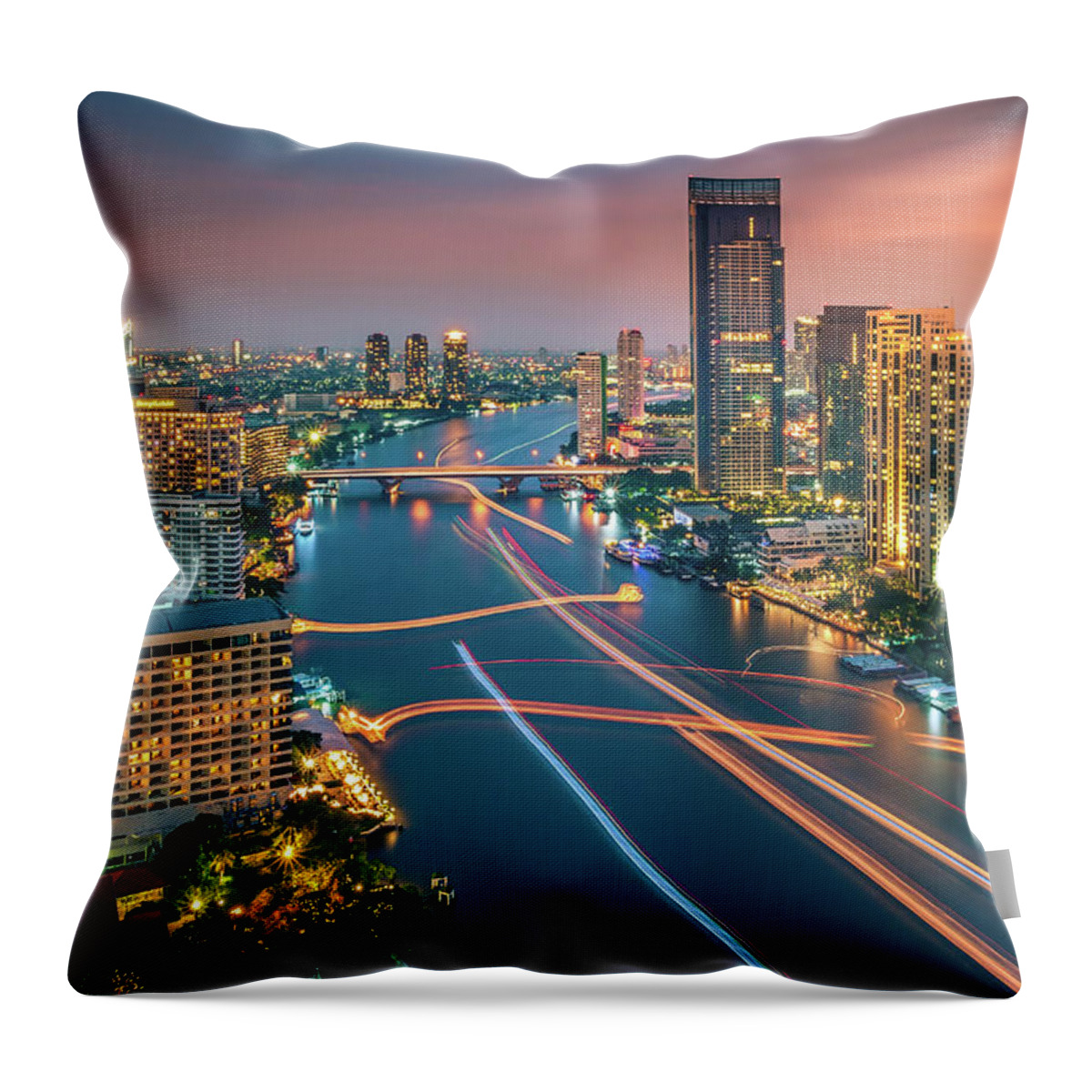 Curve Throw Pillow featuring the photograph Curve Of Chaophaya River,bangkok by Kwanchai k Photograph