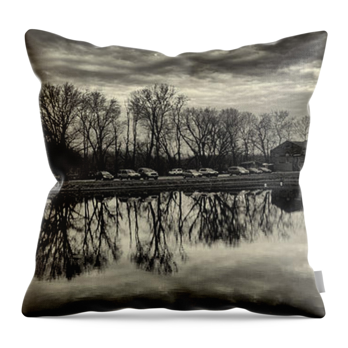 Joshua House Photography Throw Pillow featuring the photograph Cushwa Basin C and O canal Black and White by Joshua House