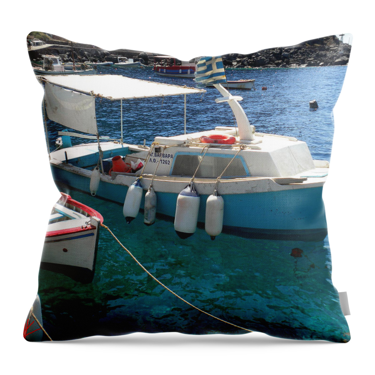 Colette Throw Pillow featuring the photograph Cute Little Santorini Fish Boats by Colette V Hera Guggenheim