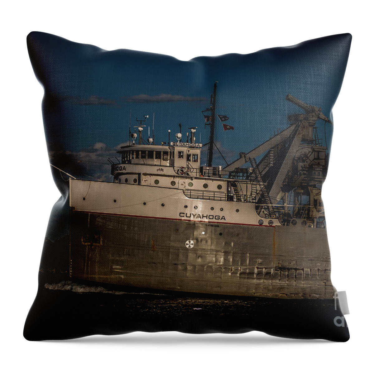 Ship Throw Pillow featuring the photograph Cuyahoga by Ronald Grogan