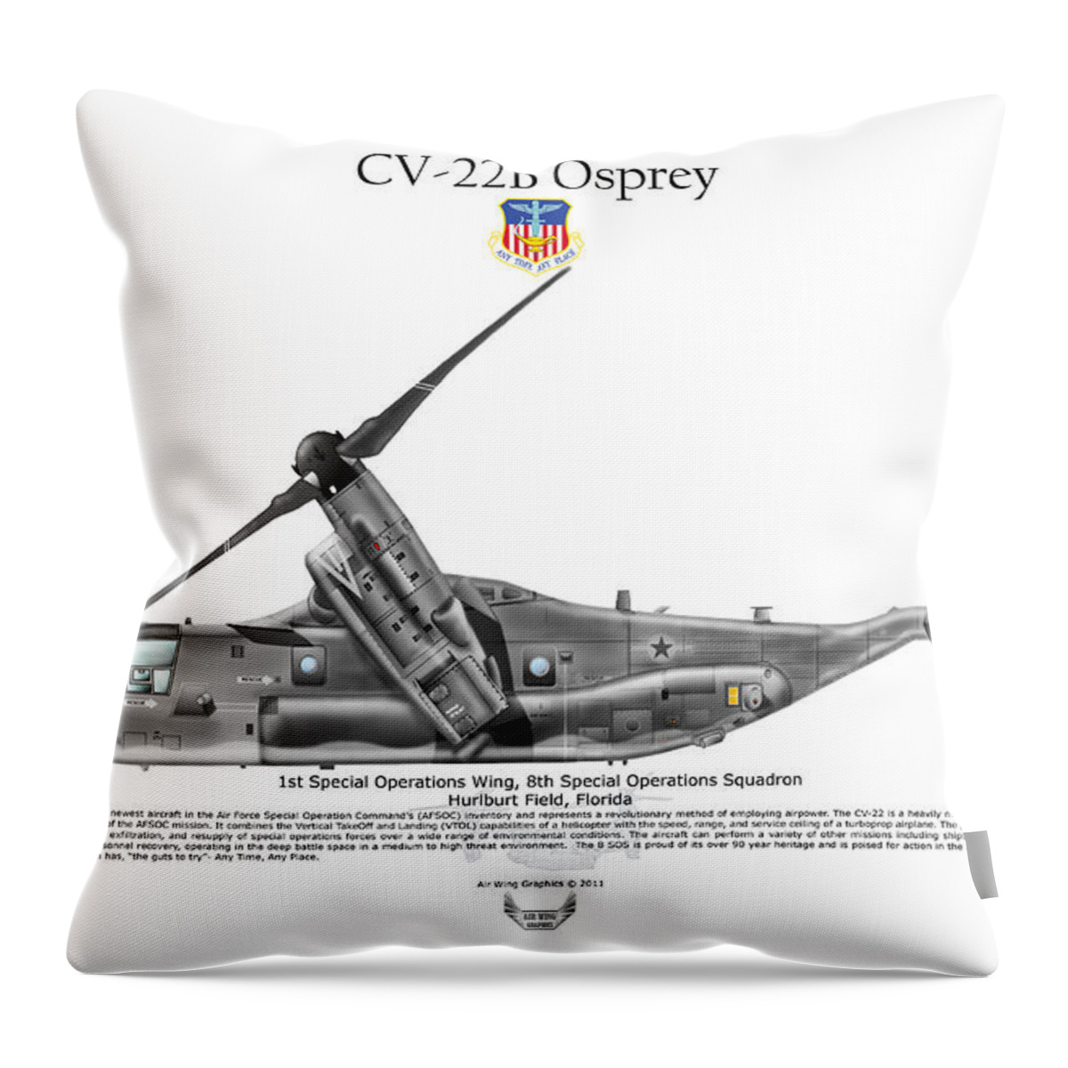 Bell Throw Pillow featuring the digital art CV-22B Osprey 8th SOS by Arthur Eggers