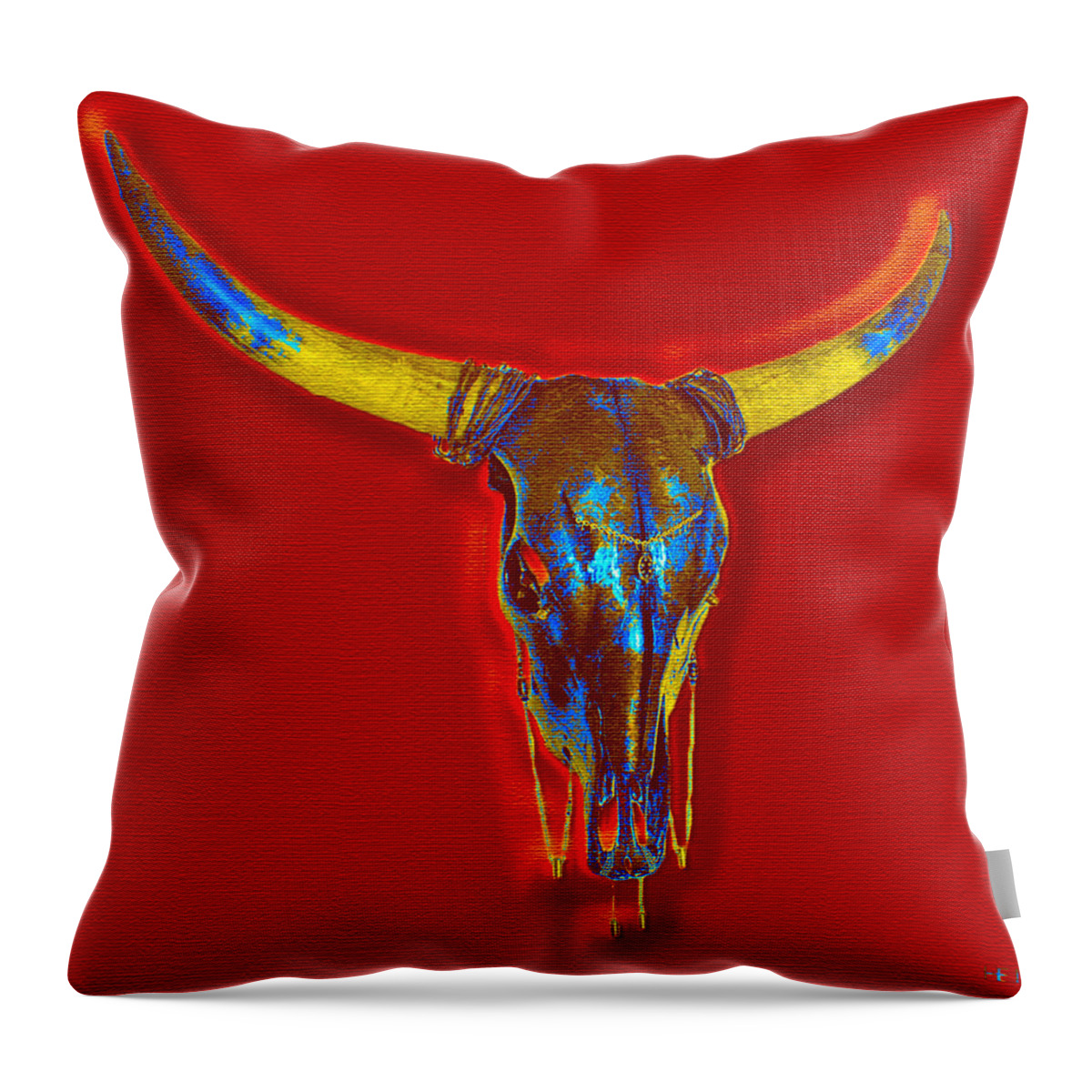 Steer Skulls Throw Pillow featuring the digital art Cyanosis by Mayhem Mediums