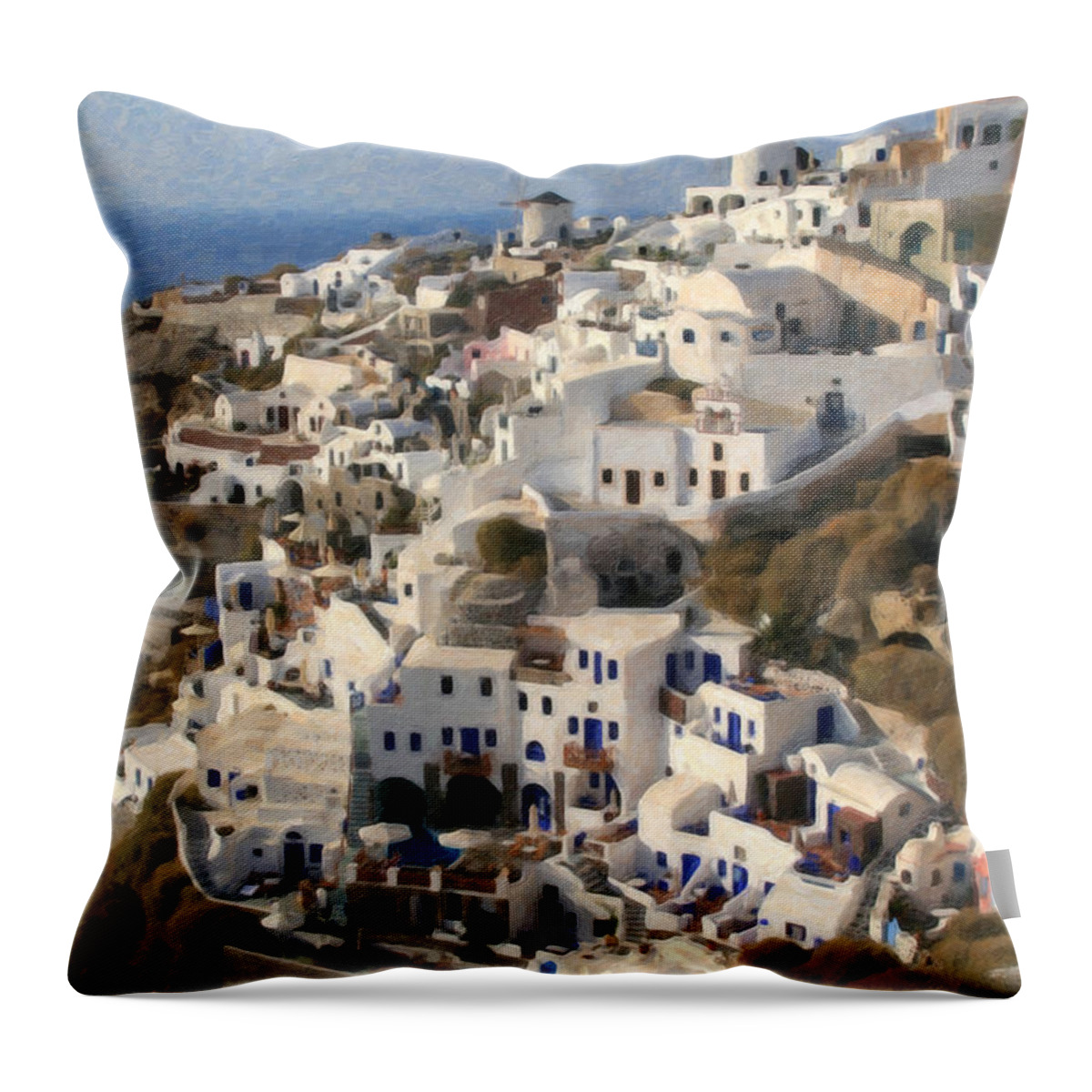 Oia Santorini Throw Pillow featuring the painting Cyclades Grk4309 by Dean Wittle