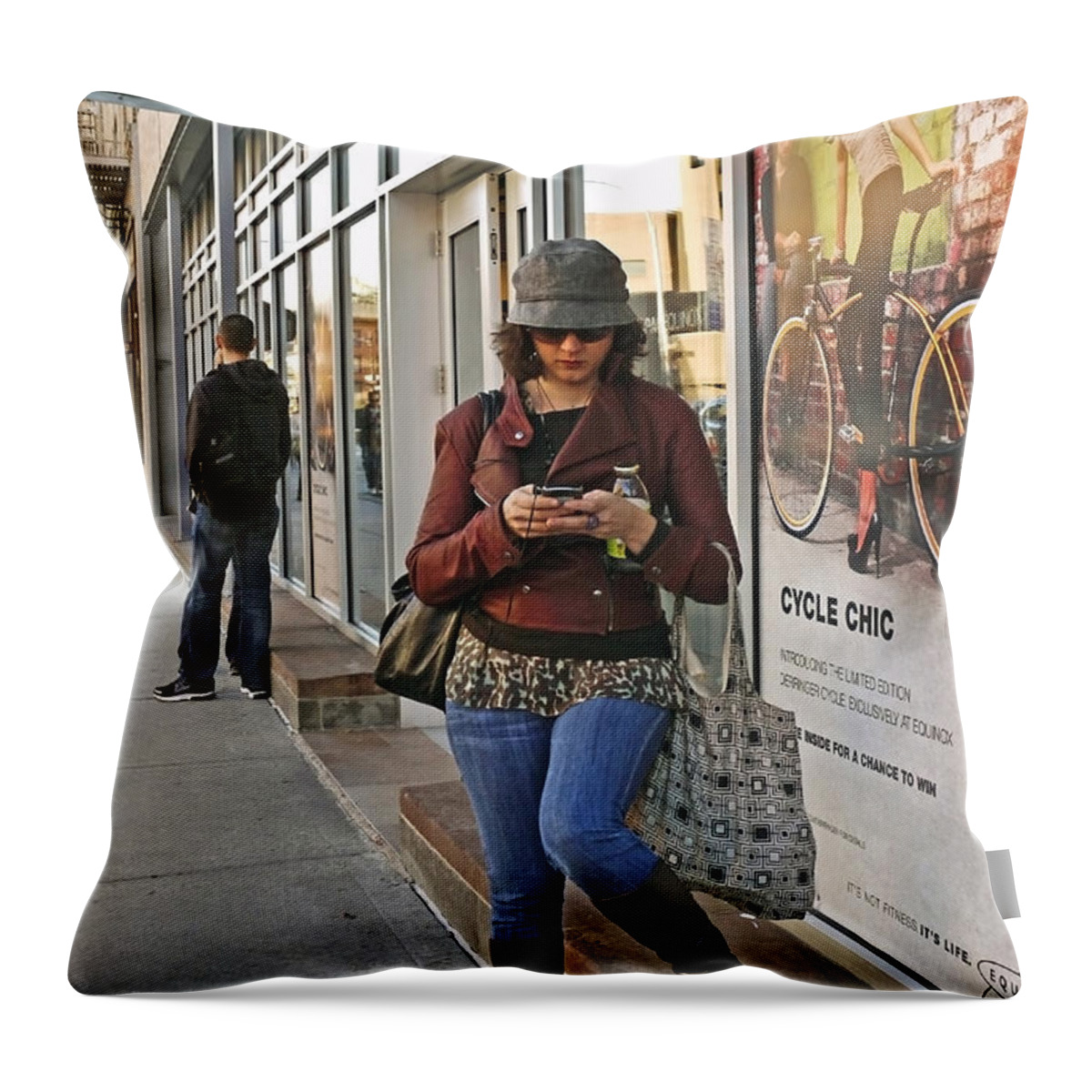 Woman Throw Pillow featuring the photograph Cycle Chic by Frank Winters