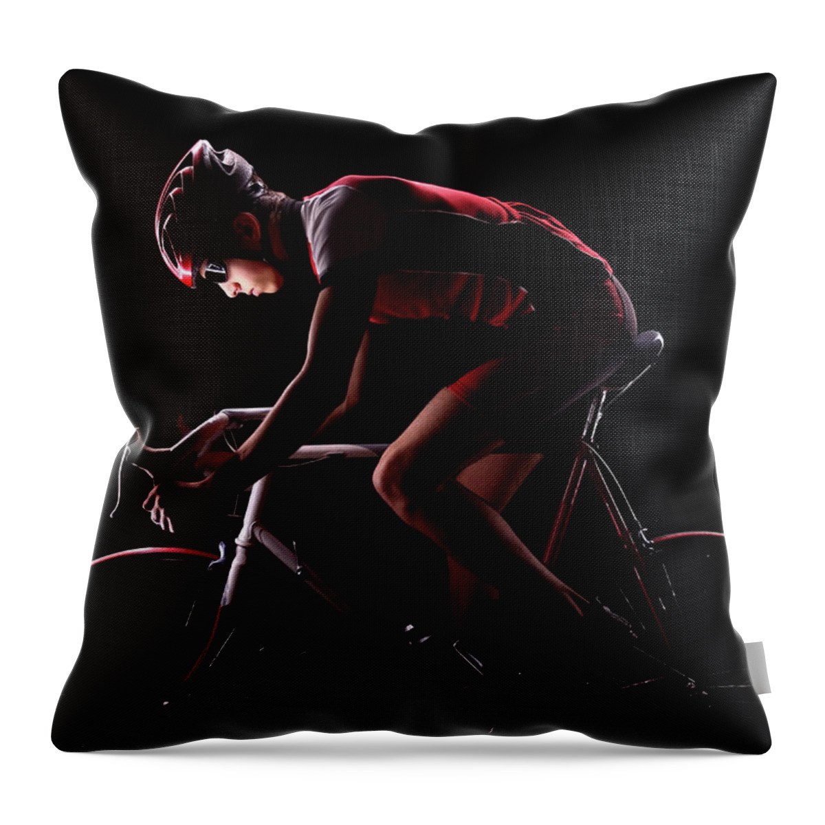 People Throw Pillow featuring the photograph Cyclist On Black Background by Stanislaw Pytel