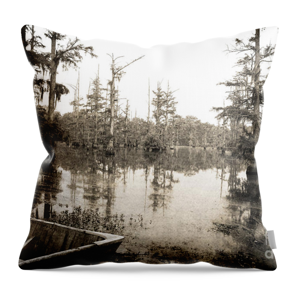 Swamp Throw Pillow featuring the photograph Cypress Swamp -sepia by Scott Pellegrin