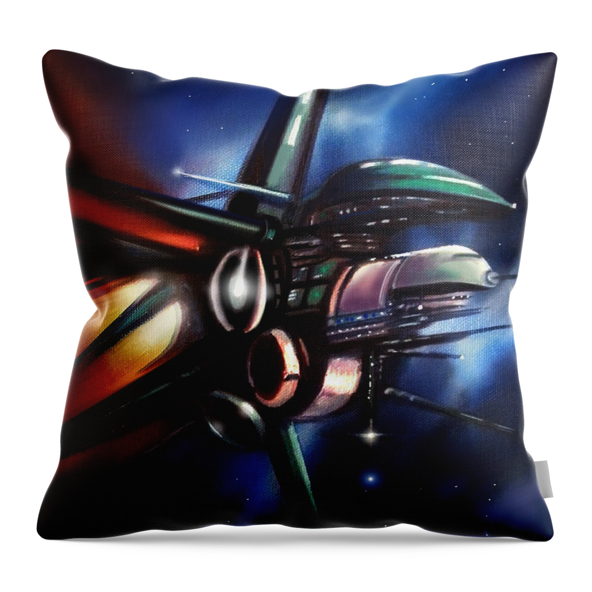 Starships Throw Pillow featuring the painting Daedalus Destroyer by James Hill