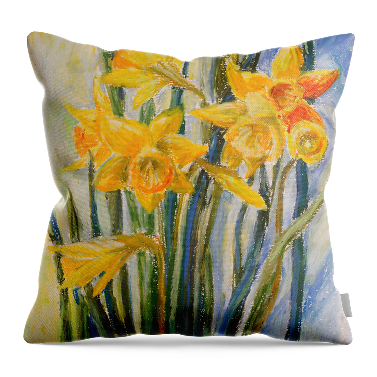 Barbara Pommerenke Throw Pillow featuring the drawing Daffodils by Barbara Pommerenke