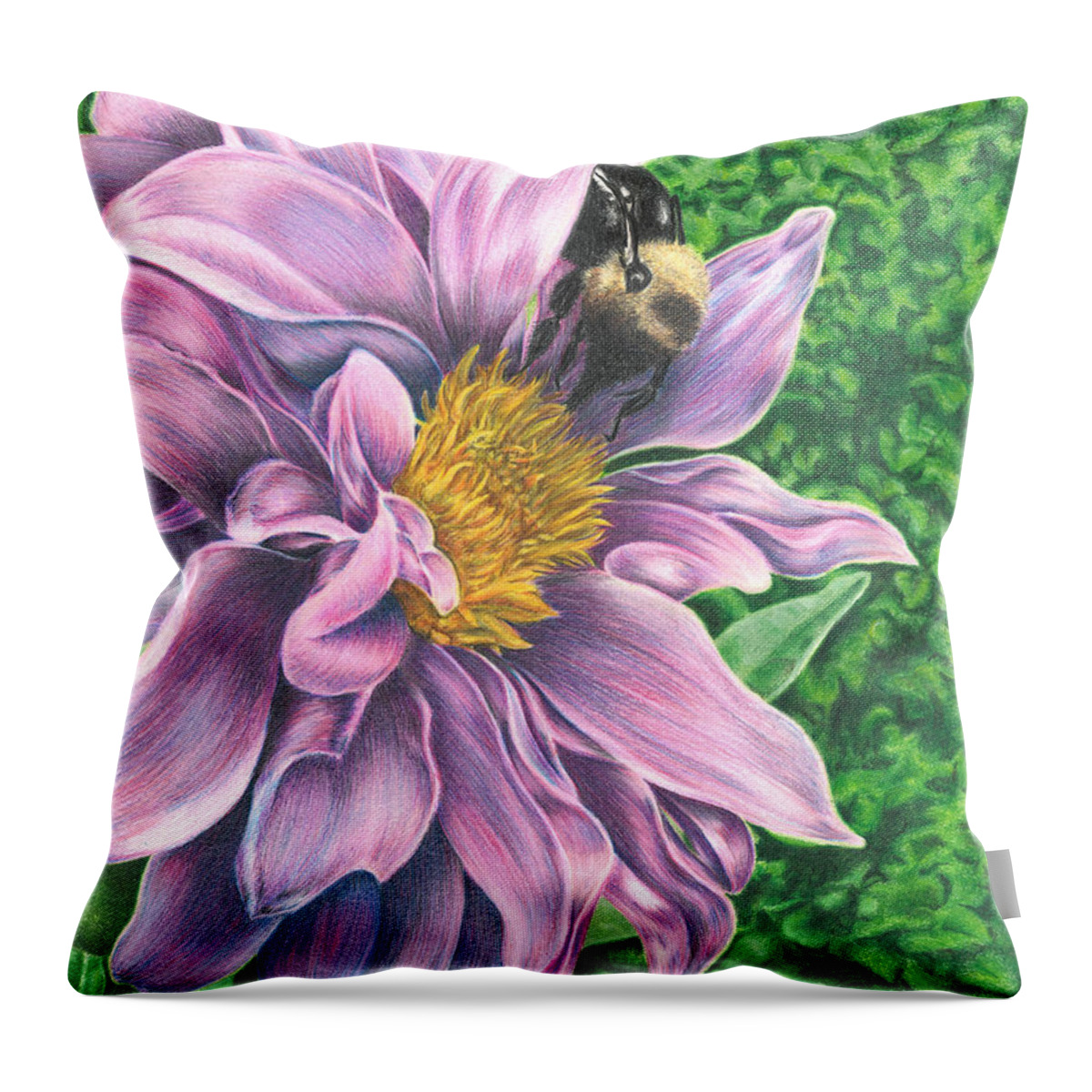 Dahlia Throw Pillow featuring the drawing Dahlia by Troy Levesque