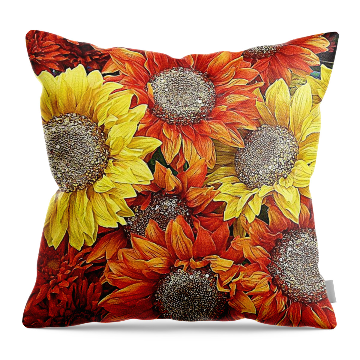 Daisy Fall Bunches Throw Pillow featuring the photograph Daisy Fall Bunches I by Saundra Myles