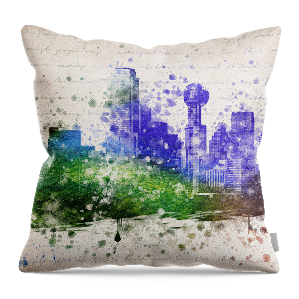 Dallas Throw Pillow featuring the drawing Dallas in Color by Aged Pixel