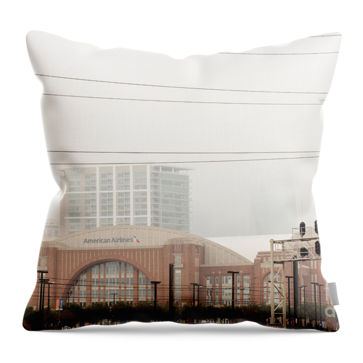 Dallas Throw Pillow featuring the photograph Dallas Skyline under heavy fog by Imagery by Charly