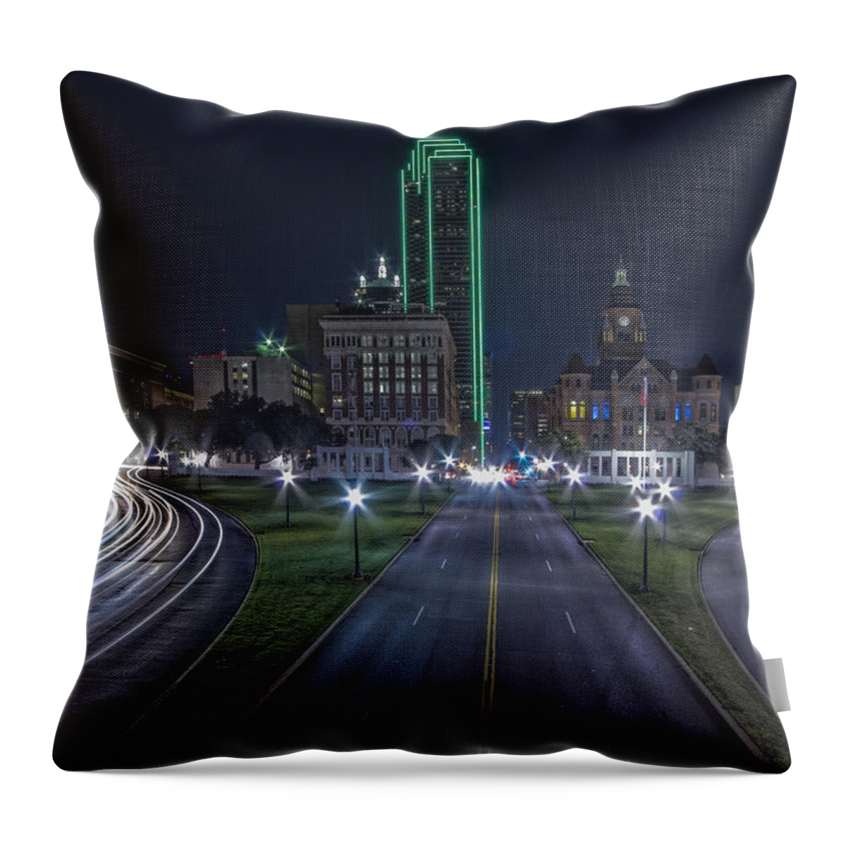 Dallas Texas Throw Pillow featuring the photograph Dealy Plaza - Dallas Skline At Night by Jonathan Davison