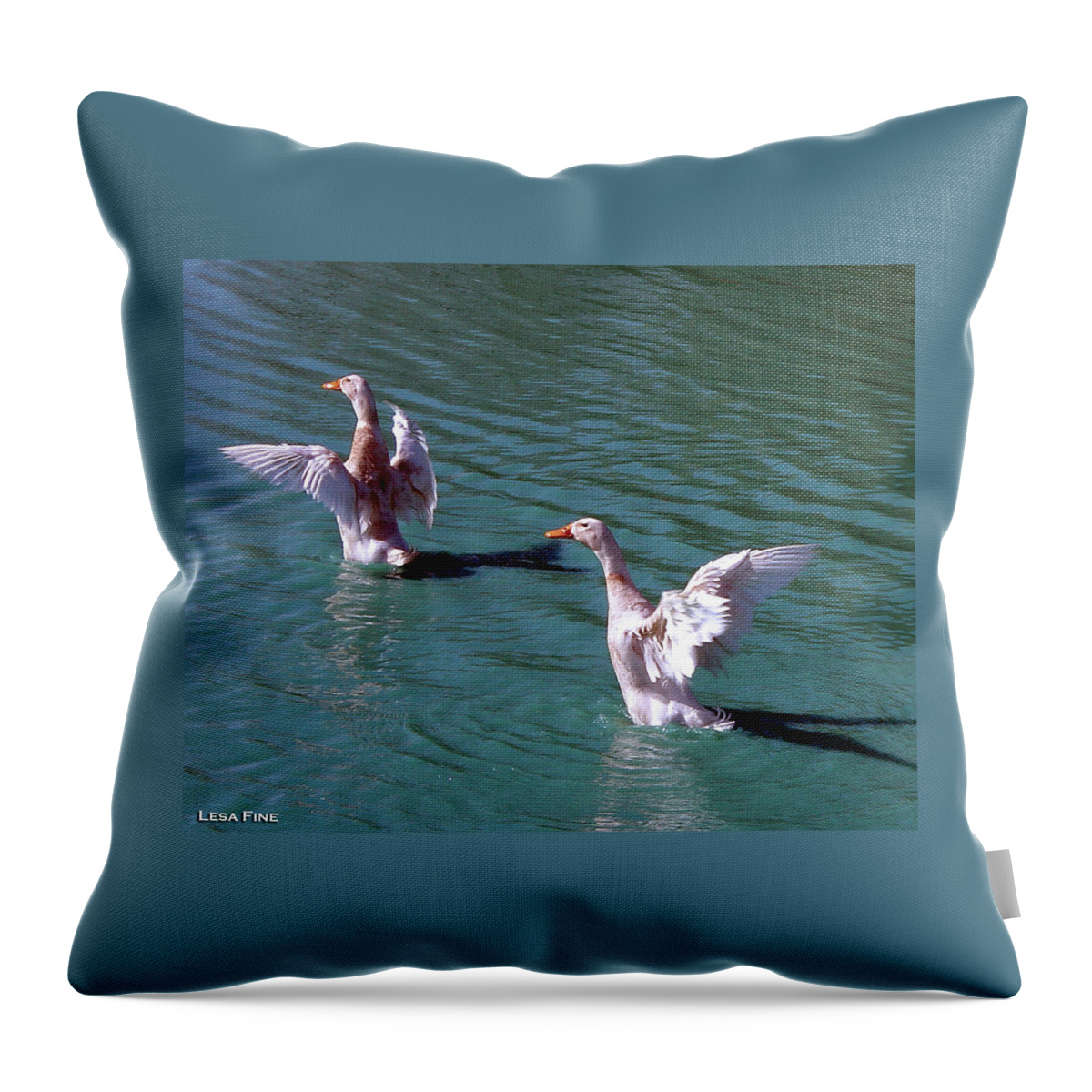 Geese Throw Pillow featuring the photograph Dances on Water by Lesa Fine
