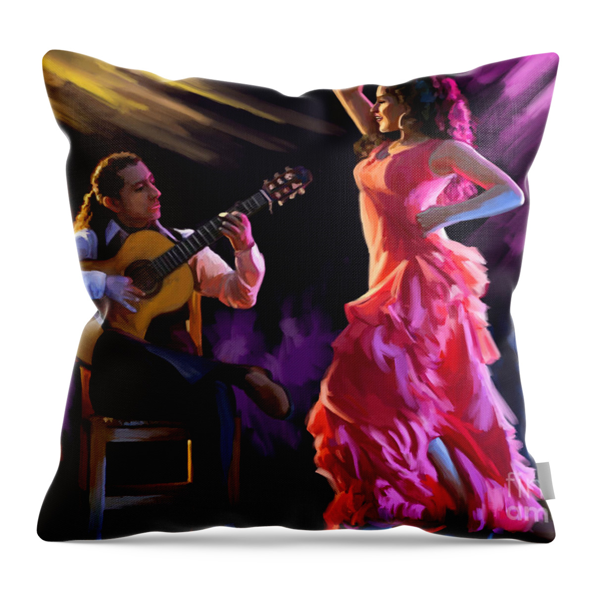 Dancing Gypsy Woman Throw Pillow featuring the painting Dancing Gypsy Woman by Tim Gilliland