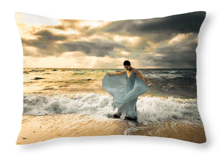 Surf Throw Pillow featuring the photograph Dancing in the Surf by Matthew Pace