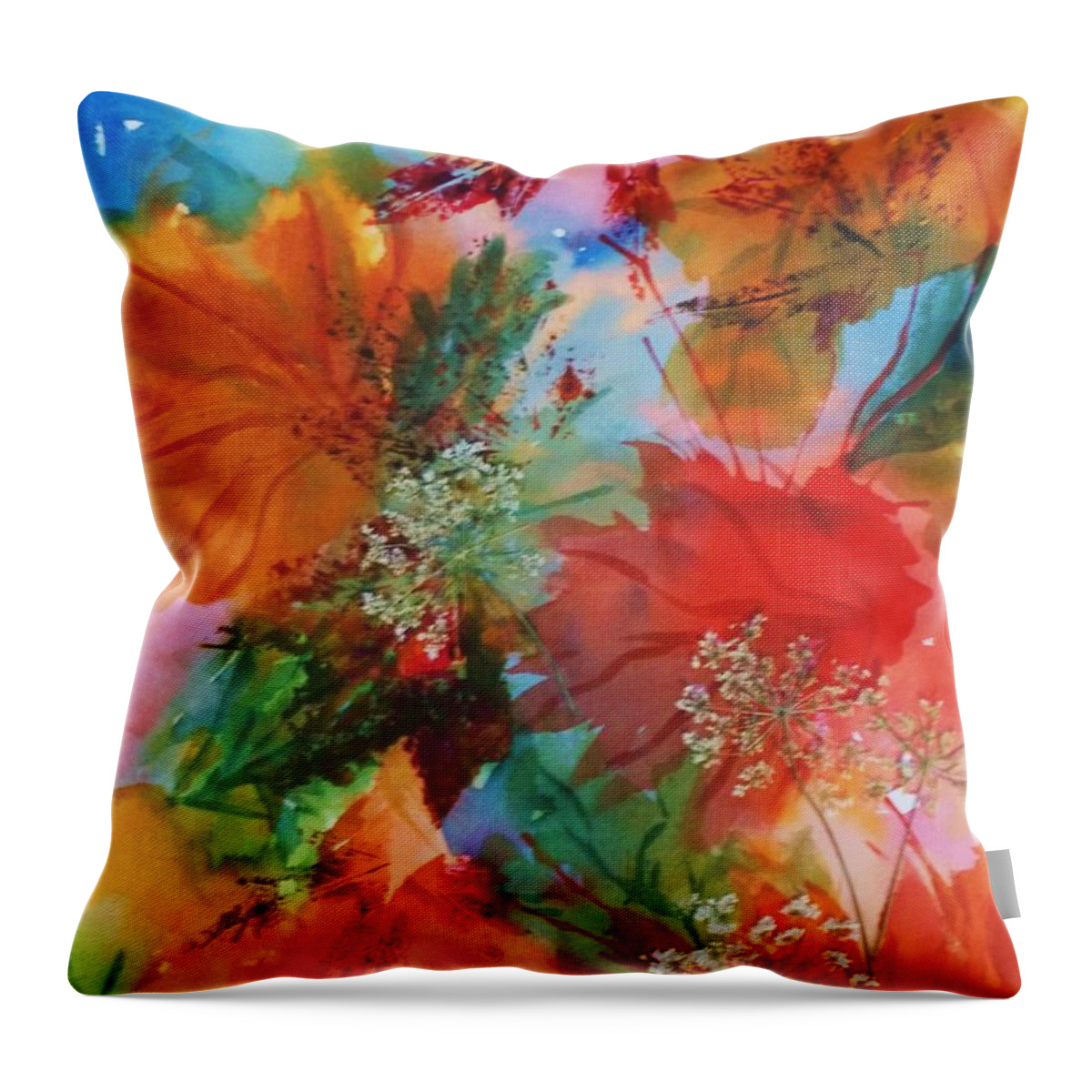 Autumn Leaves Throw Pillow featuring the painting Dancing Leaves and Lace by Ellen Levinson