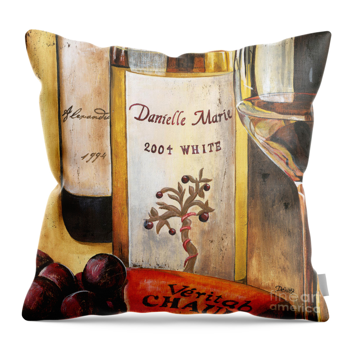 Red Grapes Throw Pillow featuring the painting Danielle Marie 2004 by Debbie DeWitt