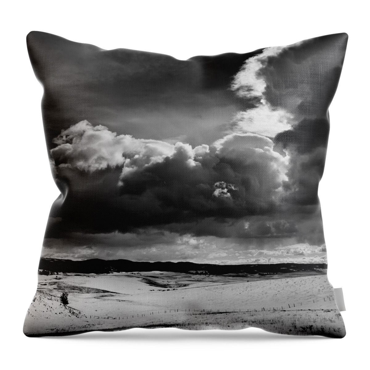 Clouds Throw Pillow featuring the photograph Dark Clouds Over Snowy Landscape by Theresa Tahara