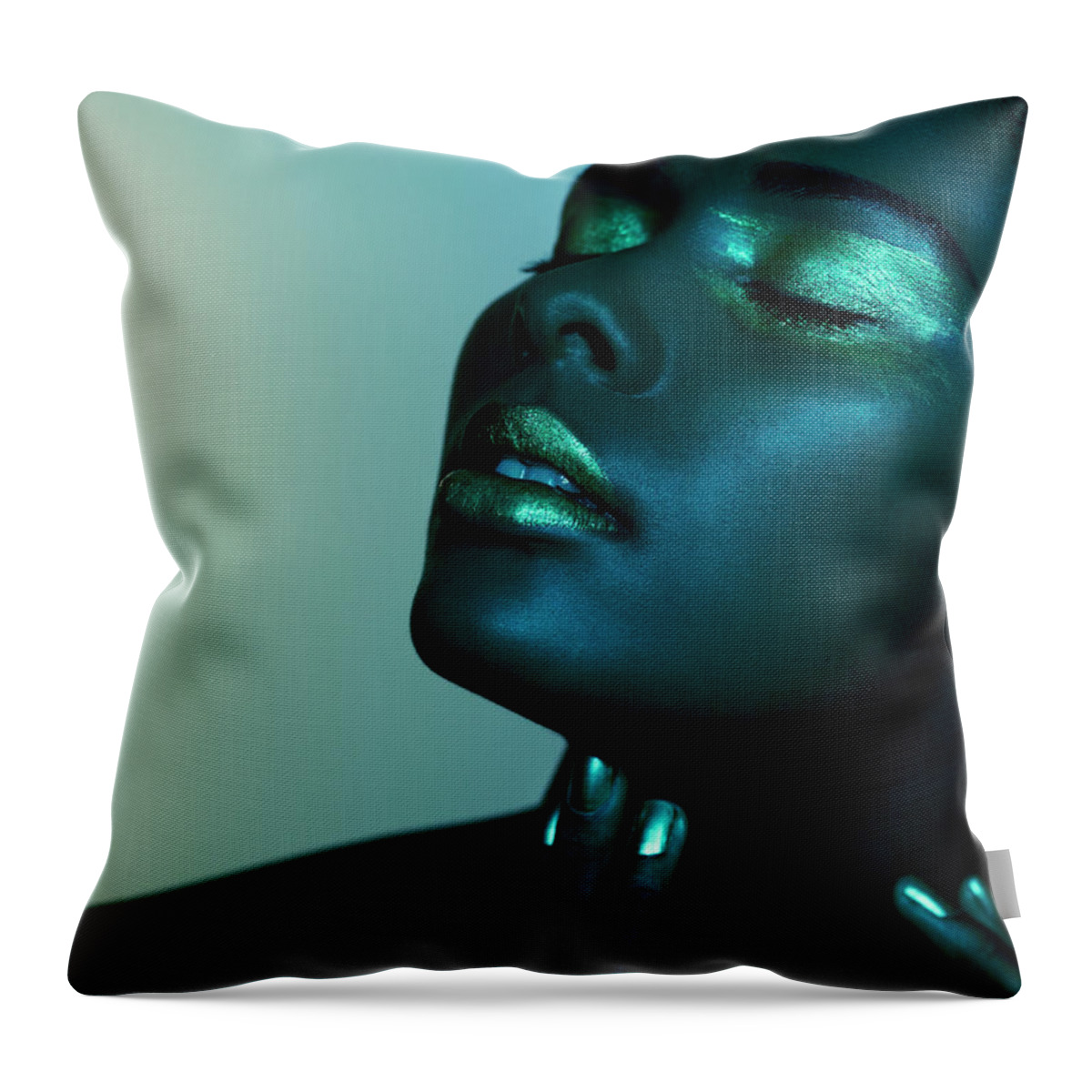 People Throw Pillow featuring the photograph Dark Image Of Black Female Closed Eyes by Jonathan Storey